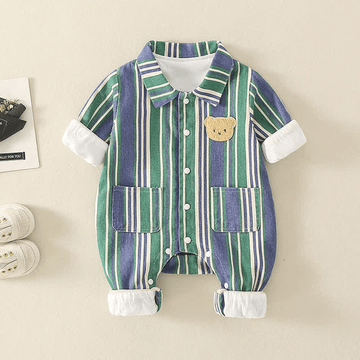 Baby Polo Collar Bear Denim Romper