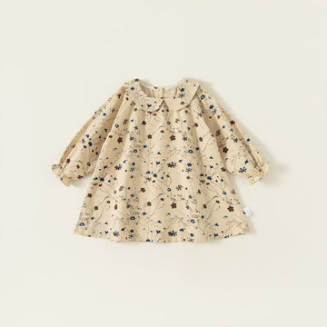 Toddler Girl Retro Flower Crew Neck Lapel Collar Dress