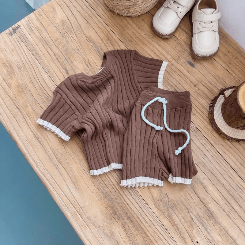 Baby Color Block Knitted Tee and Shorts Set