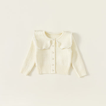 Toddler Collar Pearl Button Knitted Cardigan