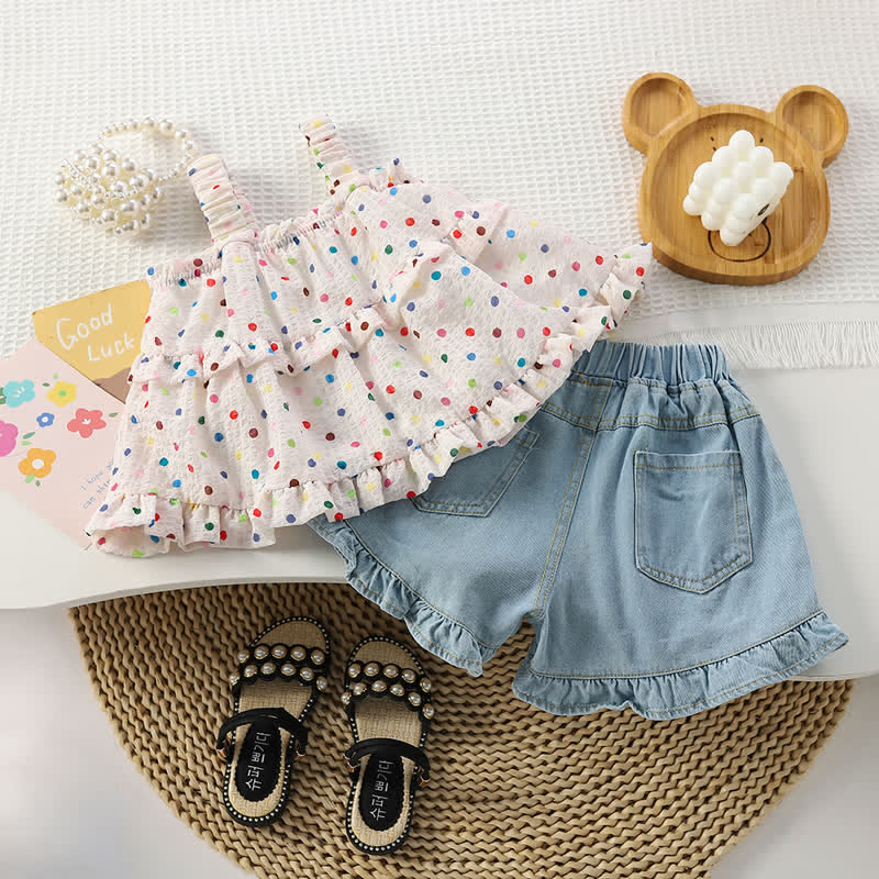 Toddler Girl Dot Camisole and Denim Shorts Set