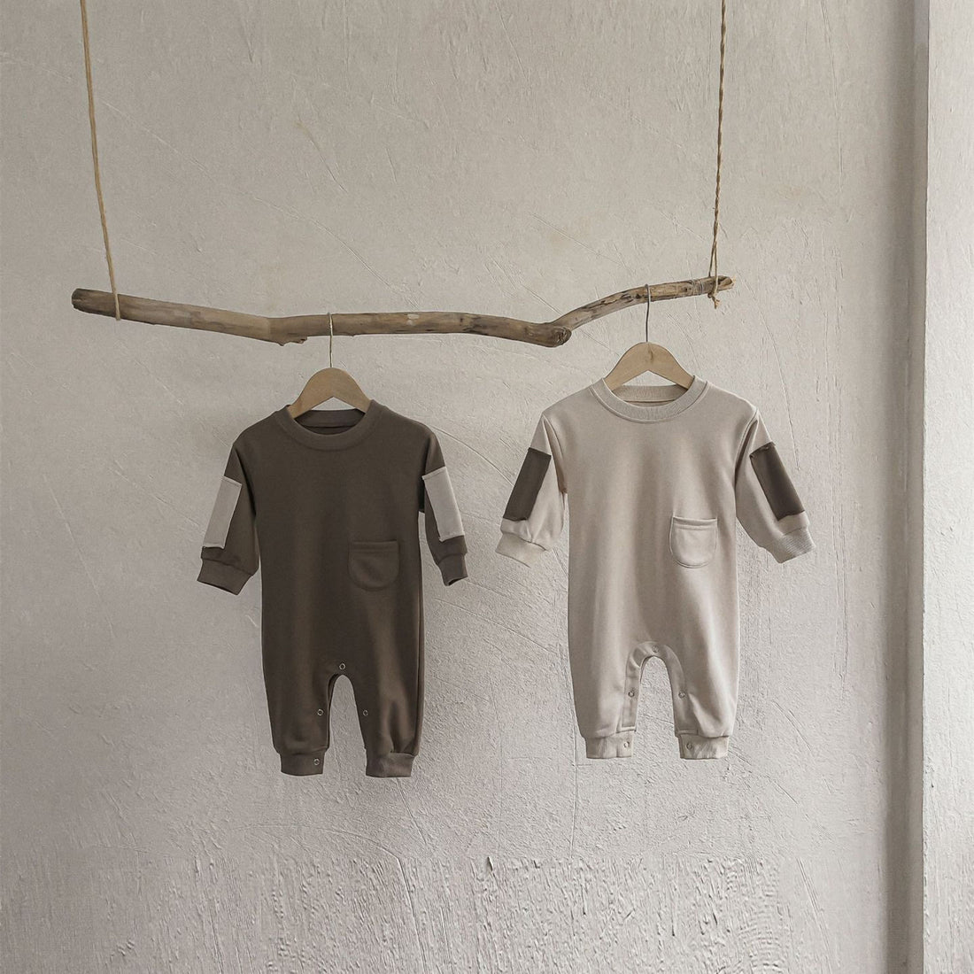 Baby Small Pocket Elbow Patch Earthy Color Romper