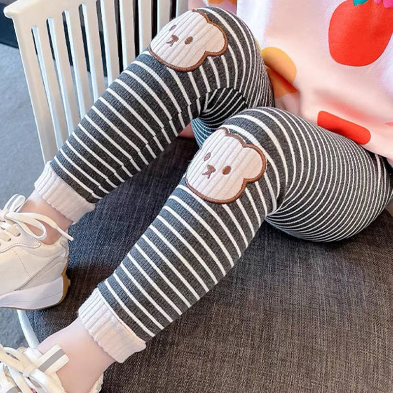 Toddler Girl Striped Patch Bear Leggings