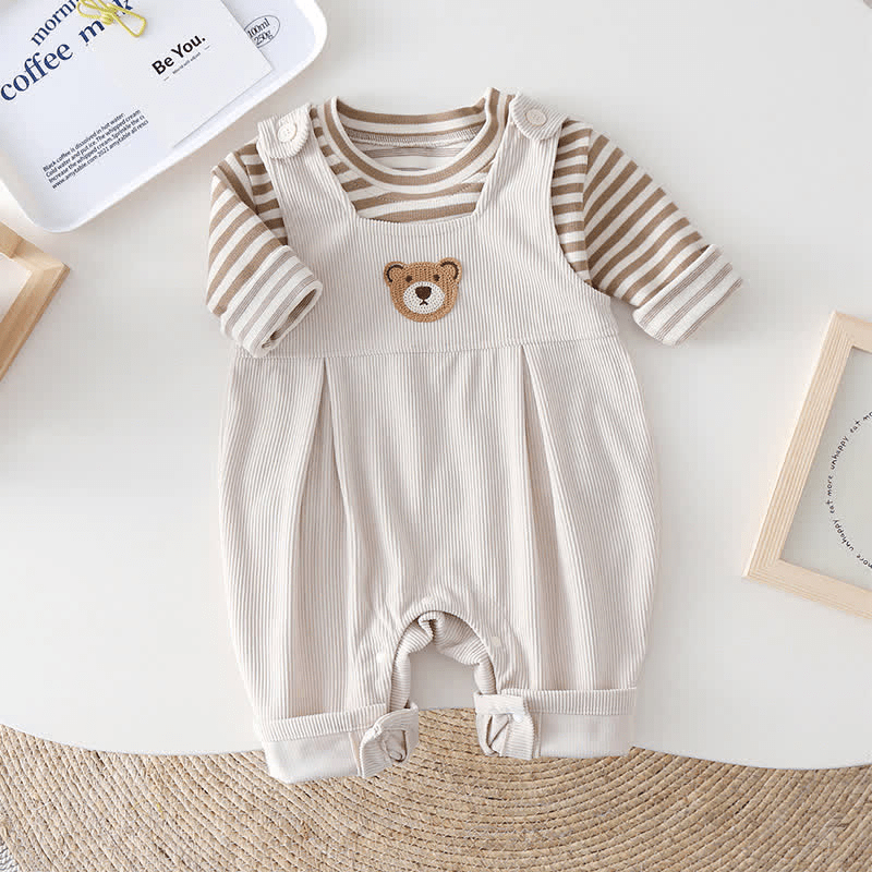 Baby Striped Shirt Bear Strap Suspender Set