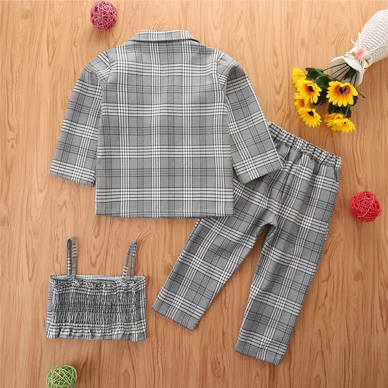 Toddler Girls Plaid Lapel 3 Pieces Set