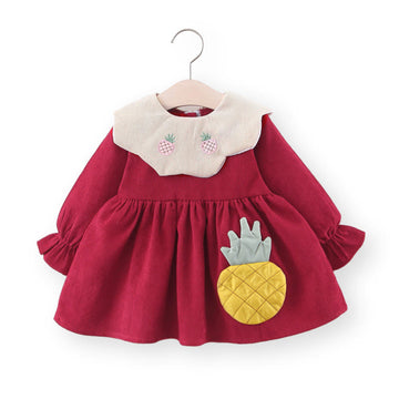 Toddler Girl Lapels Corduroy Pineapple Dress