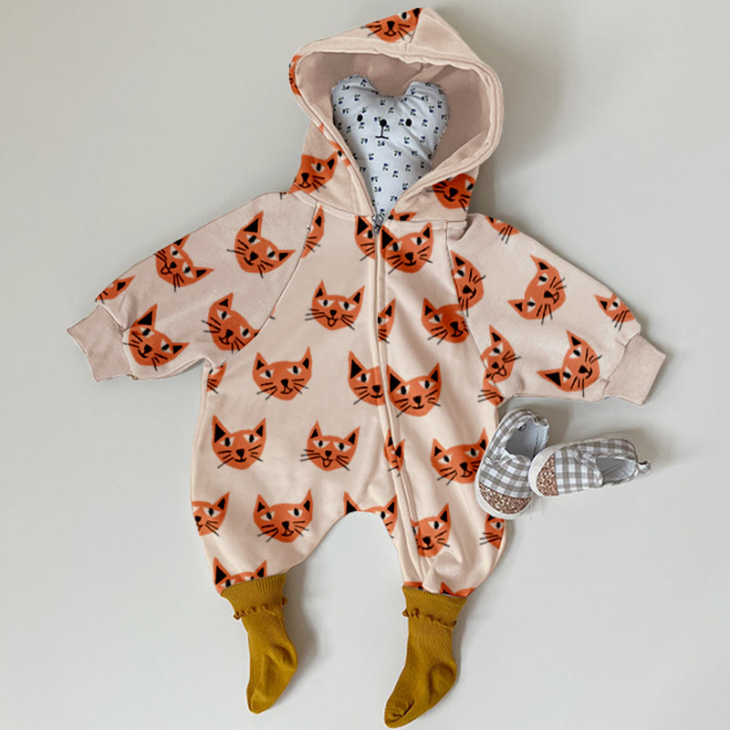 Baby Orange Cat Hooded Lovely Romper