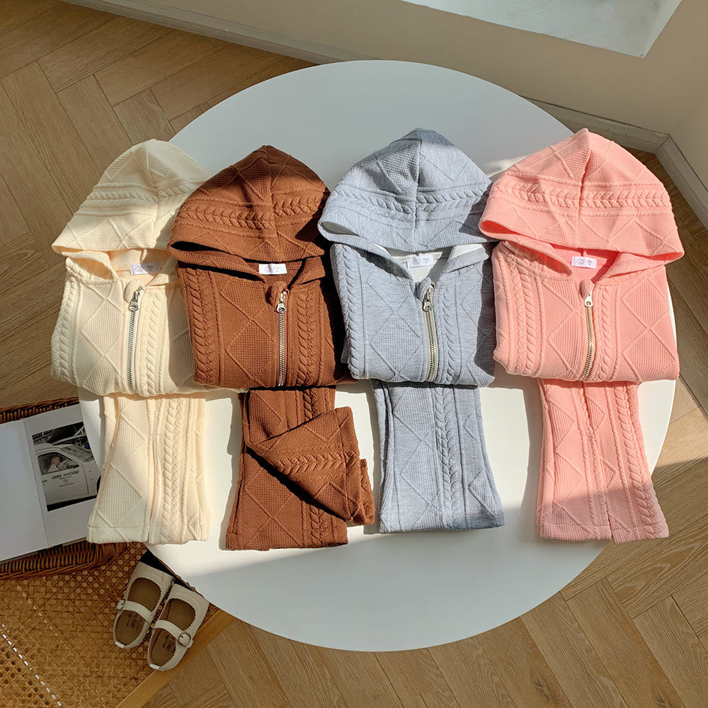 Toddler Hooded Solid Color Knitted 2 Pieces Set