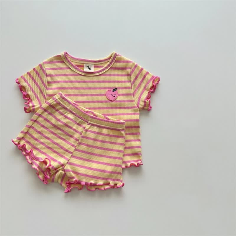 Baby Peach Grape Tee and Striped Shorts Set