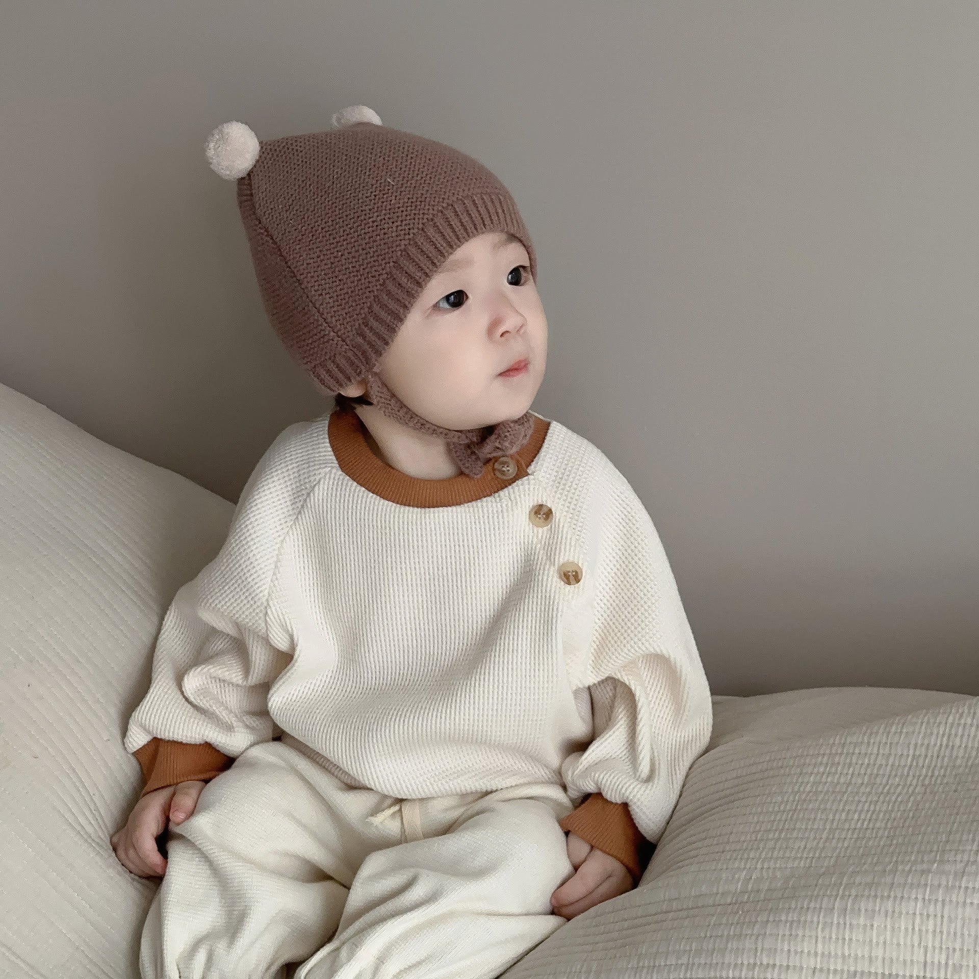 Baby Button Loose Waffle Sweatshirt Pants