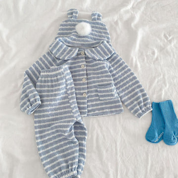 Baby Striped Ear Collar Pajamas 2 Pieces Set