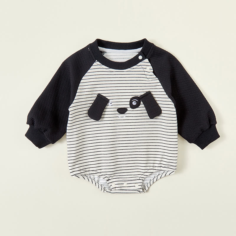 Baby Puppy Striped Contrast Sleeves Bodysuit