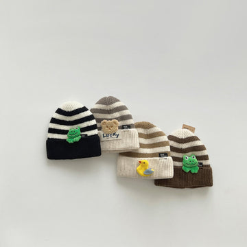 Baby Animal Striped Side Beanie