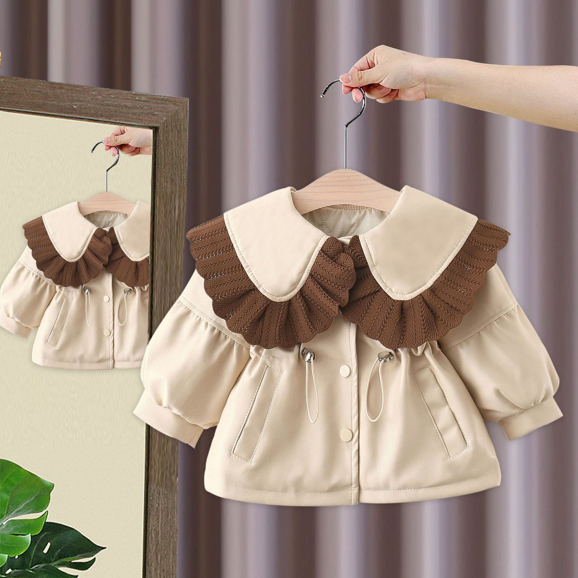 Baby PU Quilted Lace Lapels Coat