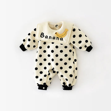 BANANA Baby Polka Dot Fleece Lined Romper