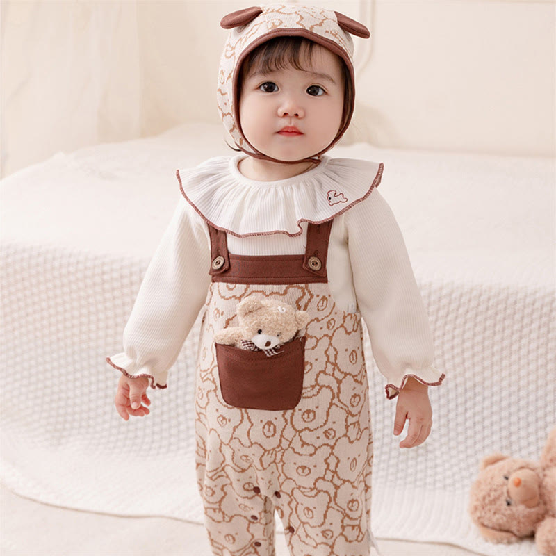 Baby Bear Brown Overalls with Doll and Hat