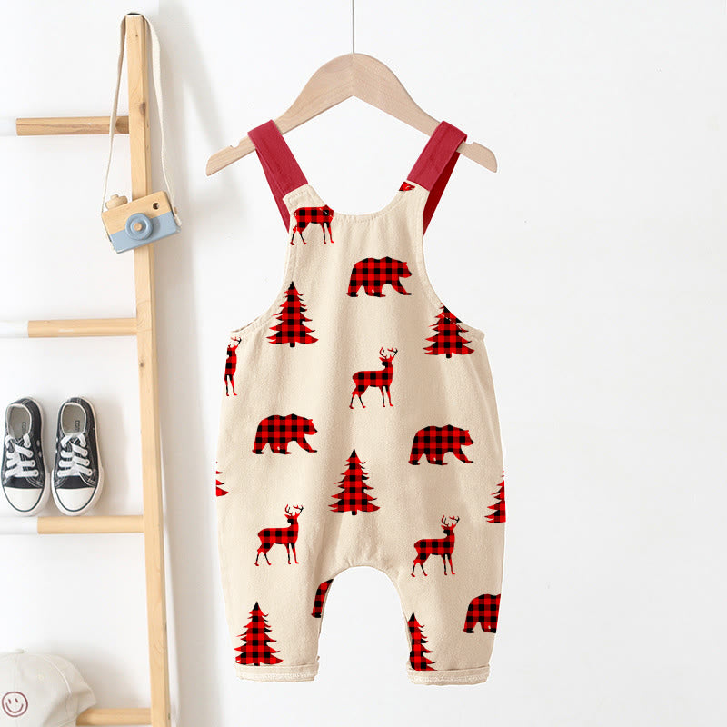 Baby Plaid Animal Tree Pocket Overalls