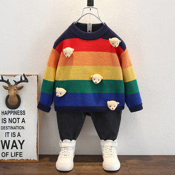 Toddler 3D Bear Rainbow Multicolor Loose Sweater