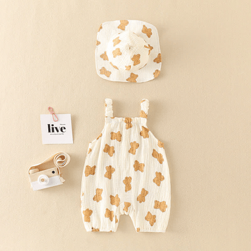 Baby Apricot Bear Strap Romper with Hat