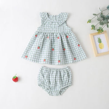 Baby Strawberry Plaid Blouse and Bloomers Set