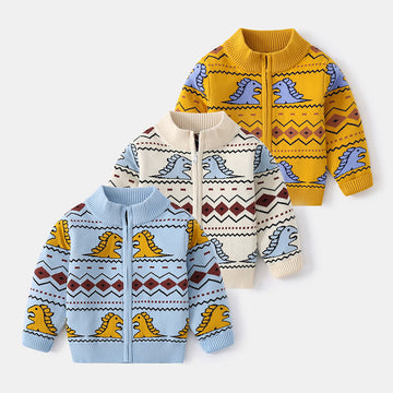 Toddler Dinosaur Color Block Zipper Cardigan