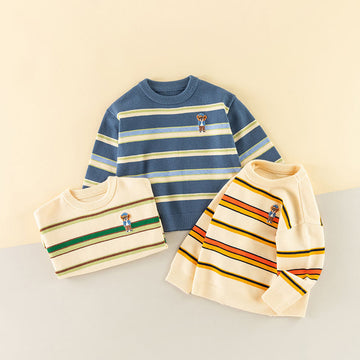 Toddler Bear Knitted Striped Loose Sweater