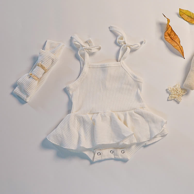 Baby Strap Skirted Bodysuit with Headband