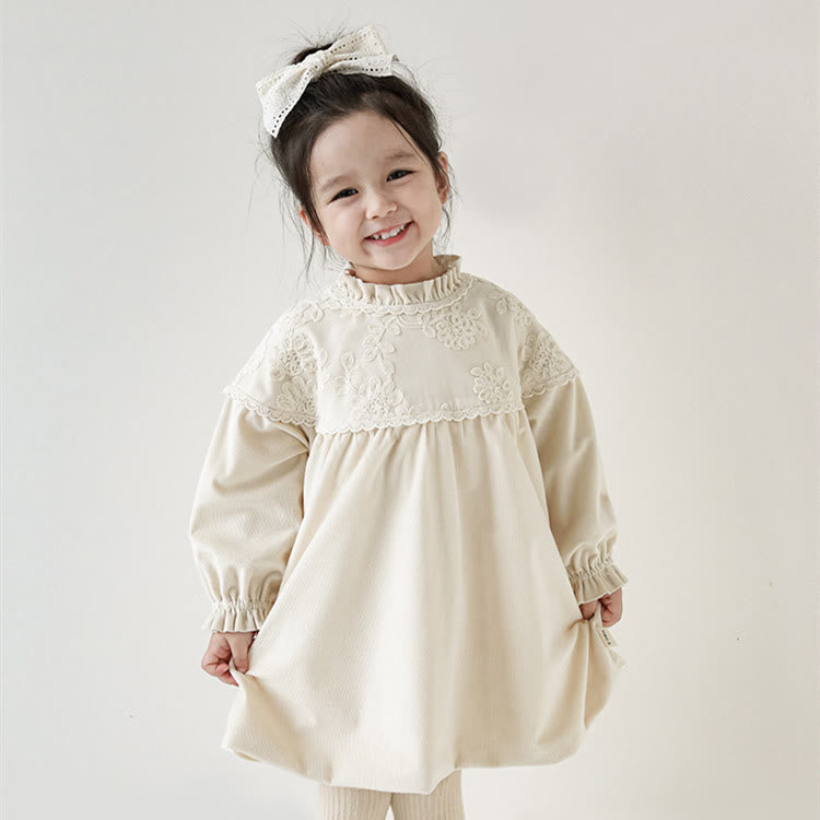 Toddler Girl Lace Flower Fleece Lined Sweet Dress