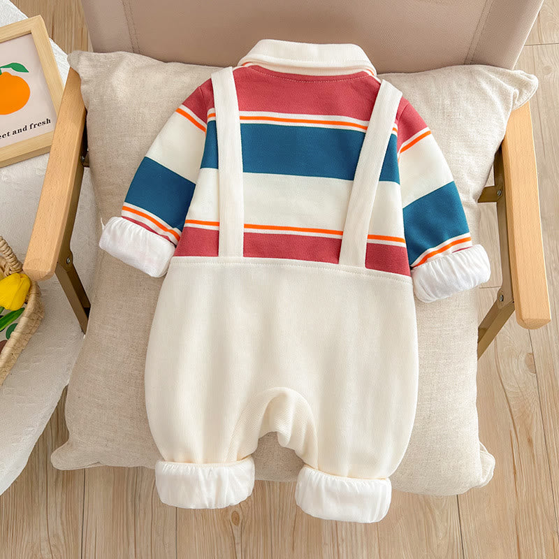 Baby Striped Dog Collar Fake 2 Pieces Romper