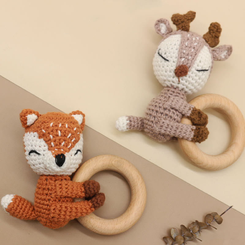 Baby Wooden Crochet Fox Elk Teether