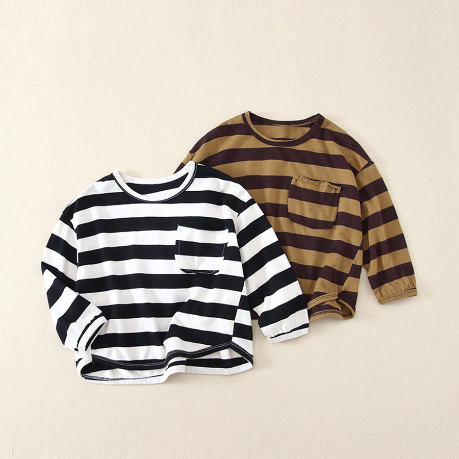 Toddler Round Neck Pocket Striped Casual Sweatshirt