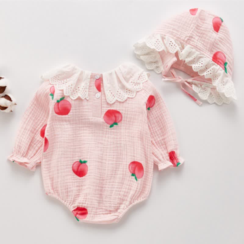 Baby Peach Flounce Collar Bodysuit with Hat