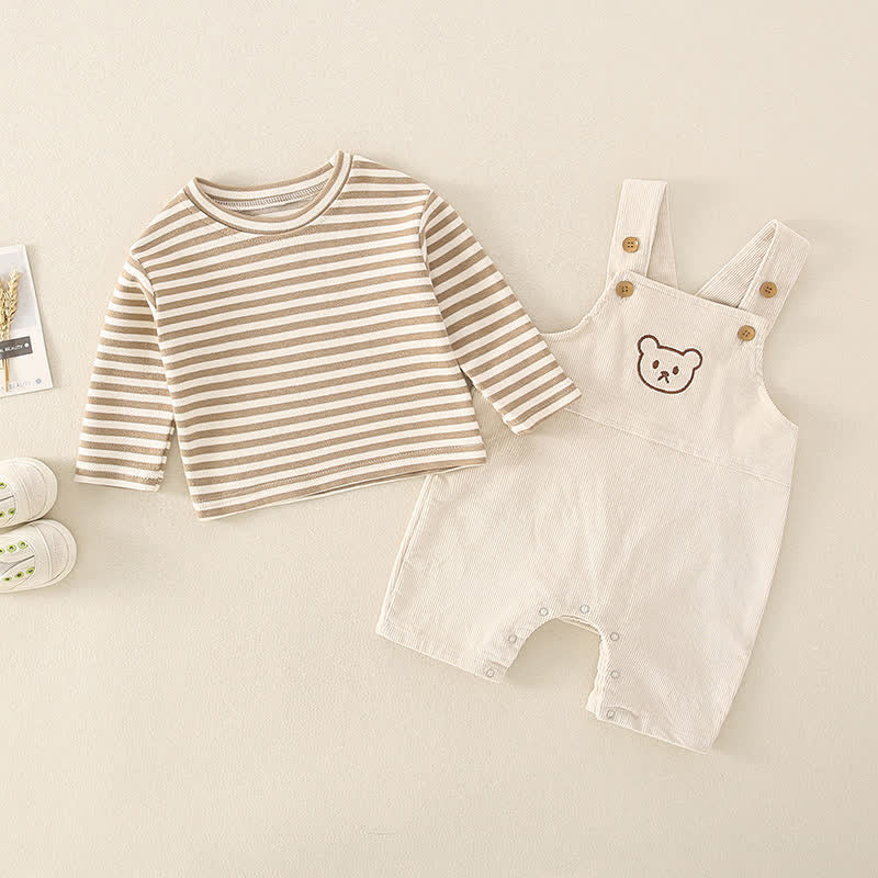 Baby Striped T-Shirt and Bear Overalls Set