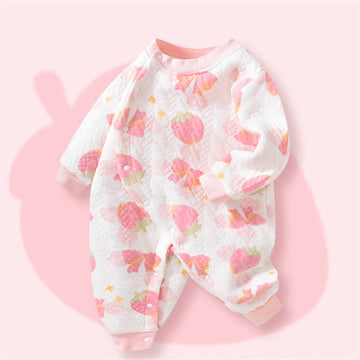 Baby Girl Strawberry Bow Pink Romper