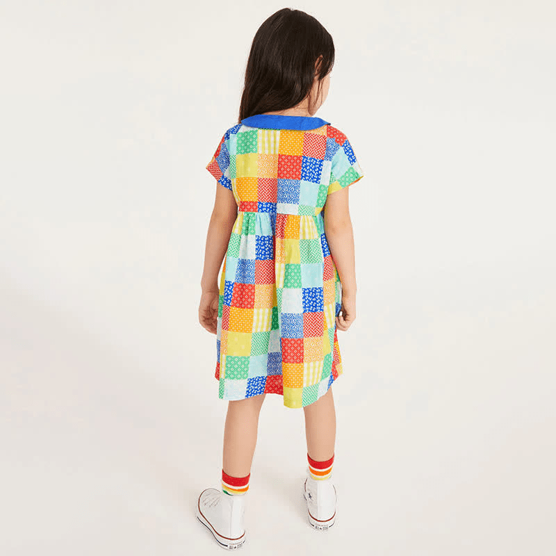 Toddler Girl Colorful Lapel Collar Dress