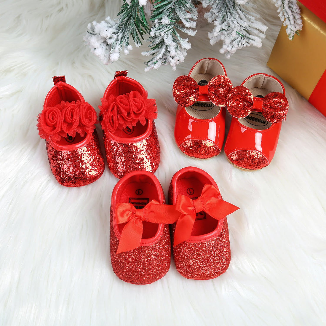 Baby Christmas Lace Bowknot Flower Princess Shoes