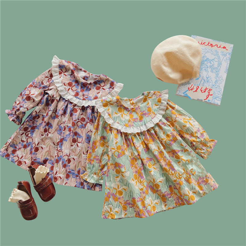 Toddler Girl Lace Retro Style Flower Dress