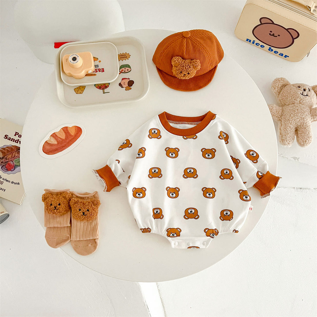 Baby Brown Cute Bear Head Bodysuit