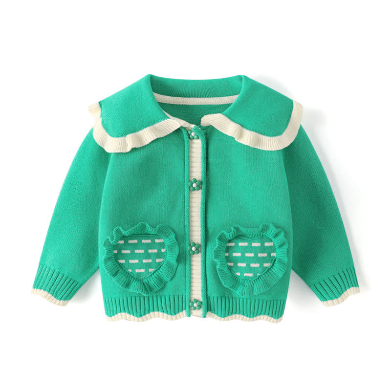 Toddler Girl Knitted Lapels Heart Cardigan