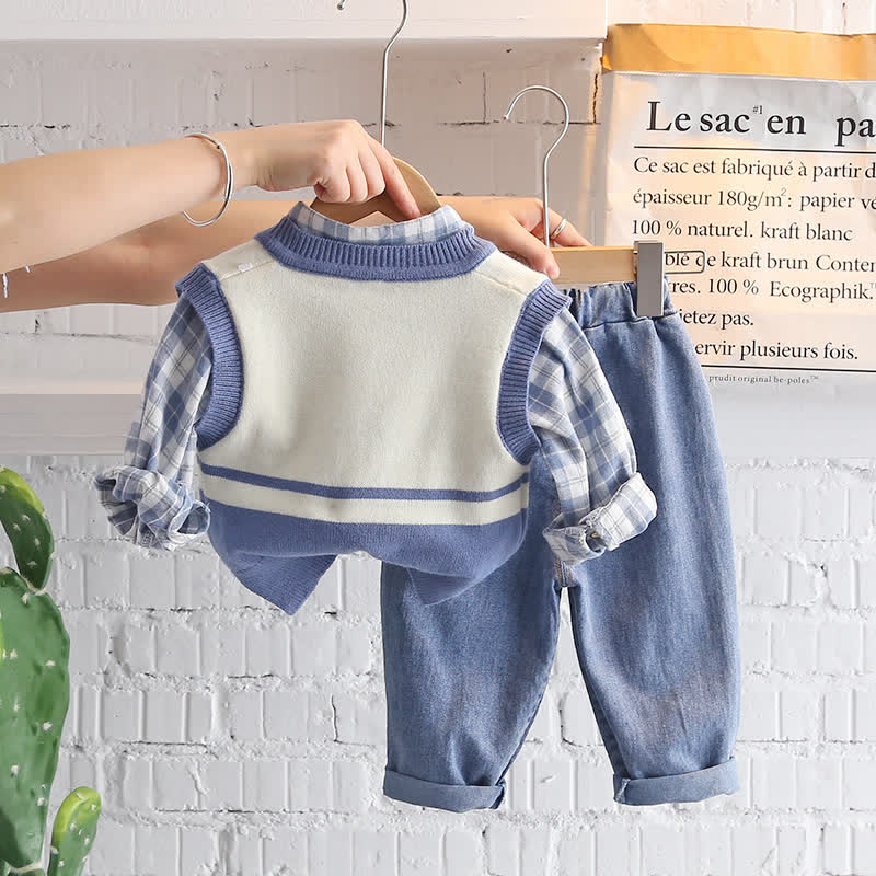 Baby Toddler Plaid Shirt Tank Top Jeans Set