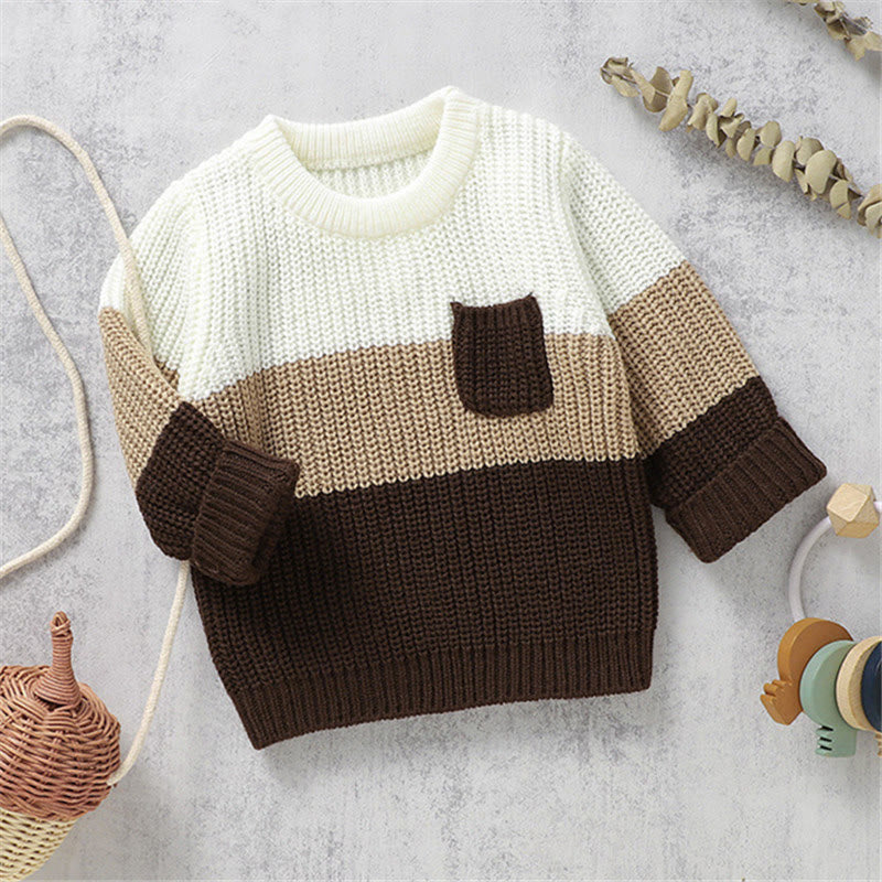 Baby Knitted Pocket Color Block Casual Sweater