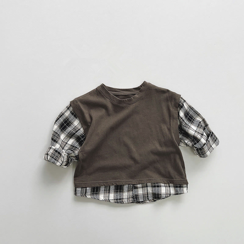 Toddler Plaid Fake 2pcs Sweatshirt