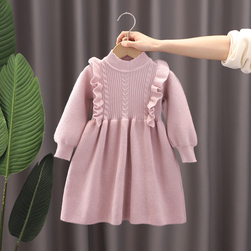 Toddler Girl Solid Color Stringy Selvedge Knitted Dress