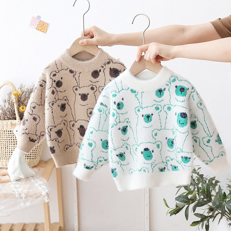 Toddler Cartoon Bear Knitted Thermal Fuzzy Sweater