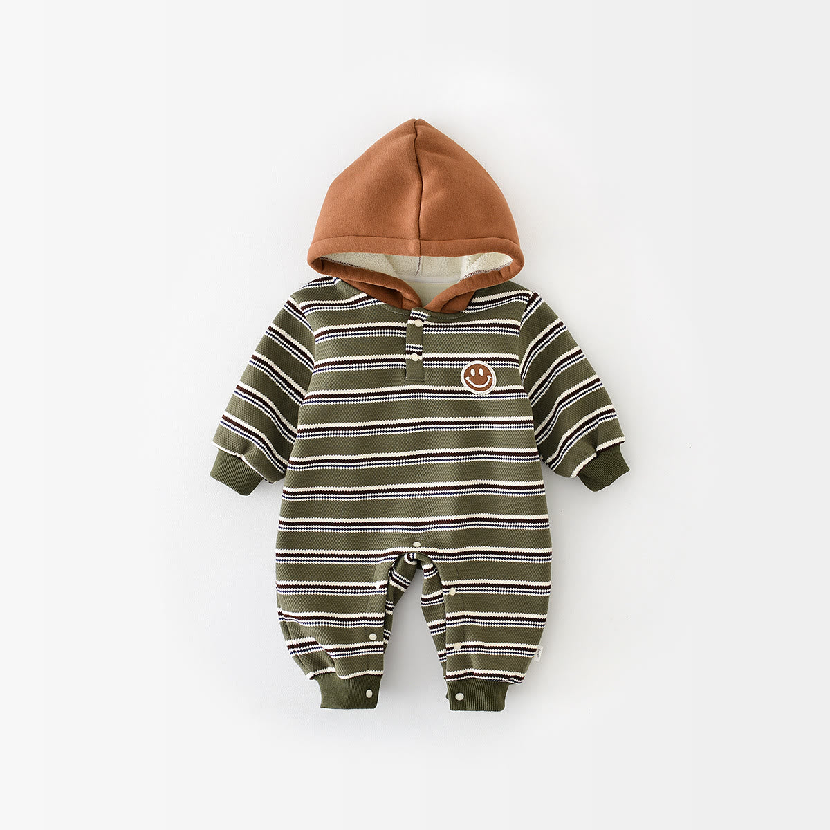 Baby Smile Green Striped Fleece Lined Hooded Romper