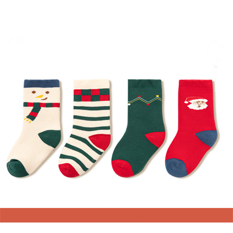 4 Pairs Baby Christmas Santa Claus Snow Man Striped Socks