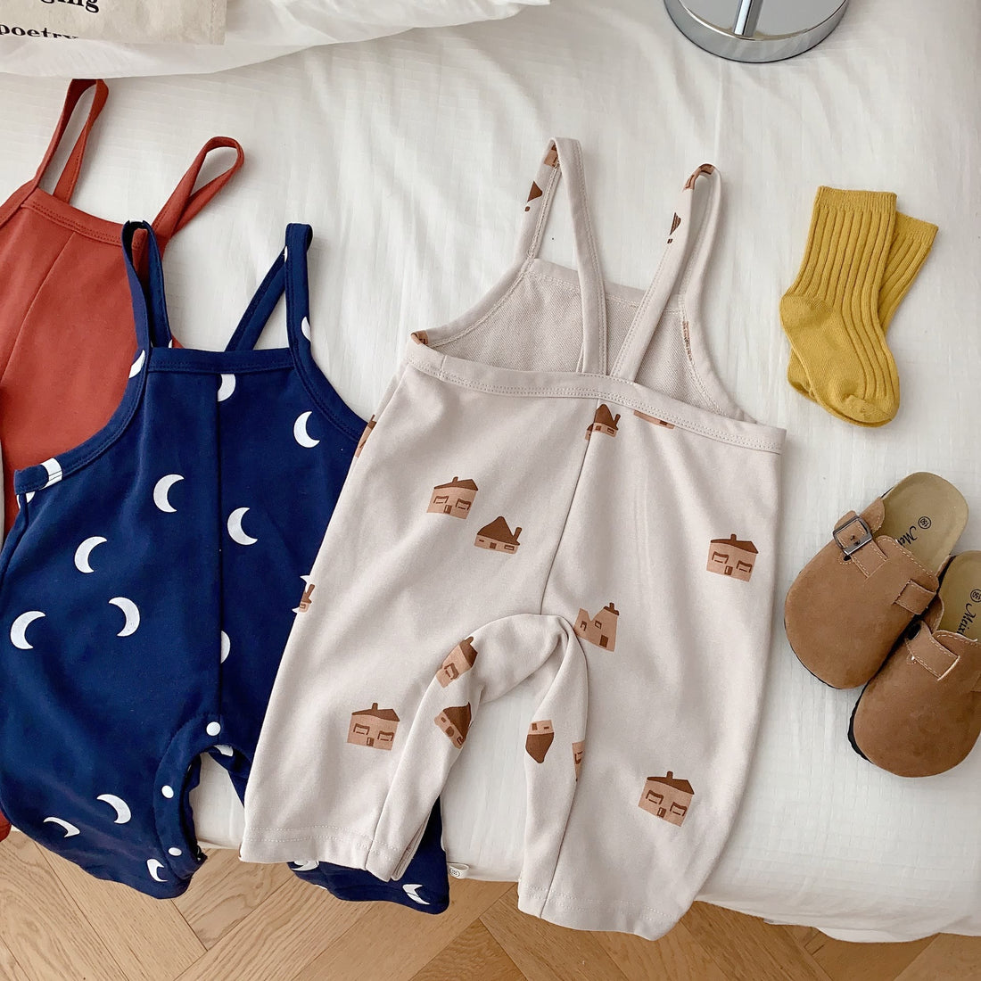 Baby Solid Color Cartoon Moon House Overalls