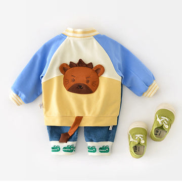 Baby Lion Color Block Zipper 3D Tail Coat