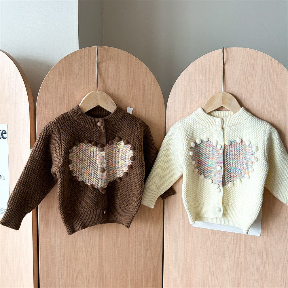 Toddler 3D Dots Heart Knitted Cardigan