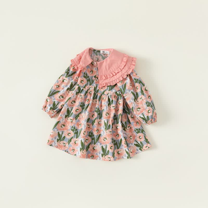 Toddler Girl Layered Collar Flower Dress